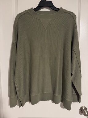 aerie Olive Ribbed Crewneck Pullover Sweater